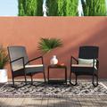 Wade Logan® Azaliah 3 Piece Rocking Rattan Seating Group w/ Cushions Synthetic Wicker/All - Weather Wicker/Metal/Wicker/Rattan in Black | Outdoor Furniture | Wayfair