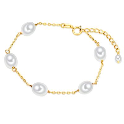 Valero Pearls - Perlen-Armband Sterling Silber Süßwasser-Zuchtperle in Gelbgold Armbänder & Armreife 1 ct Damen