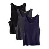 Men's Big & Tall Ribbed Cotton Tank Undershirt, 3-Pack by KingSize in Assorted Basic (Size 2XL)