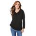 Plus Size Women's Long-Sleeve Henley Ultimate Tee with Sweetheart Neck by Roaman's in Black (Size 2X) 100% Cotton Shirt