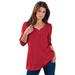 Plus Size Women's Long-Sleeve Henley Ultimate Tee with Sweetheart Neck by Roaman's in Classic Red (Size 4X) 100% Cotton Shirt