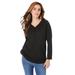 Plus Size Women's Long-Sleeve Henley Ultimate Tee with Sweetheart Neck by Roaman's in Black (Size S) 100% Cotton Shirt