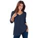 Plus Size Women's Long-Sleeve Henley Ultimate Tee with Sweetheart Neck by Roaman's in Navy (Size 1X) 100% Cotton Shirt