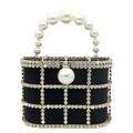 Synthetic Pearl Top-Handle Women Metal Bucket Bag Crystal Evening Purses and Clutches Formal Wedding Handbags, Black, M