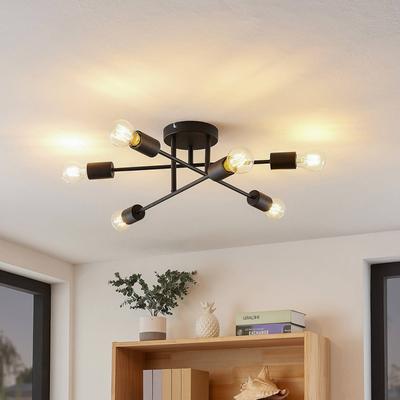 Lindby Deckenleuchte Estar, schwarz, Metall, 6-flg., Ø56cm Image