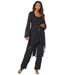 Plus Size Women's Three-Piece Beaded Pant Suit by Roaman's in Black (Size 18 W) Sheer Jacket Formal Evening Wear