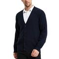 Kallspin Men's Cardigan Sweater Cashmere Wool Blend V Neck Cable Knit Buttons Cardigan with Pockets(Navy Blue,2X-Large)