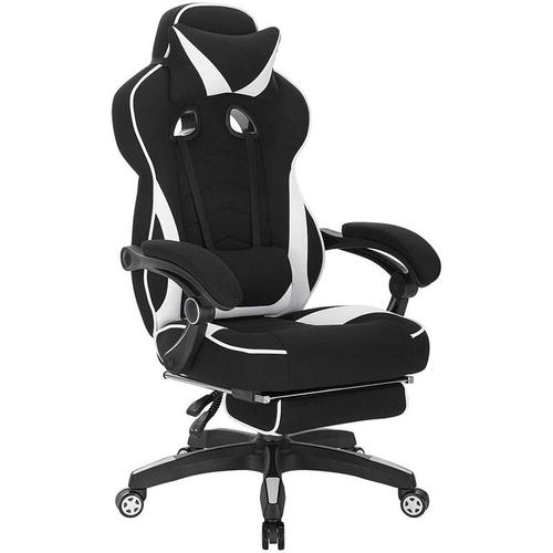 Woltu - Gaming Stuhl aus Stoff mit Lendenkissen BS83 weiß - weiß
