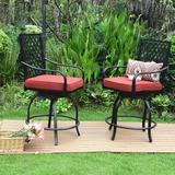 Alcott Hill® Seddon Square 2 - Person Powder Coated Steel Bistro Set w/ Cushions in Black | Outdoor Furniture | Wayfair