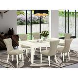 Alcott Hill® Seibel Butterfly Leaf Rubberwood Solid Wood Dining Set Wood/Upholstered in White | 30 H in | Wayfair 764EF856646C49568849EE5F8464A7AC