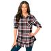 Plus Size Women's Flannel Tunic by Roaman's in Black Coral Plaid (Size 24 W) Plaid Shirt