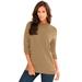 Plus Size Women's Fine Gauge Drop Needle Mockneck Sweater by Roaman's in Soft Camel (Size 3X)