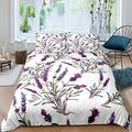 Loussiesd Lavender Comforter Cover Set,Purple Lavender Blossom Flower Print Bedding Duvet Cover Set Nature Theme Botanical Bedspread Quilt Cover Floral Print Bedroom Gift Decor 3 Pcs King Size