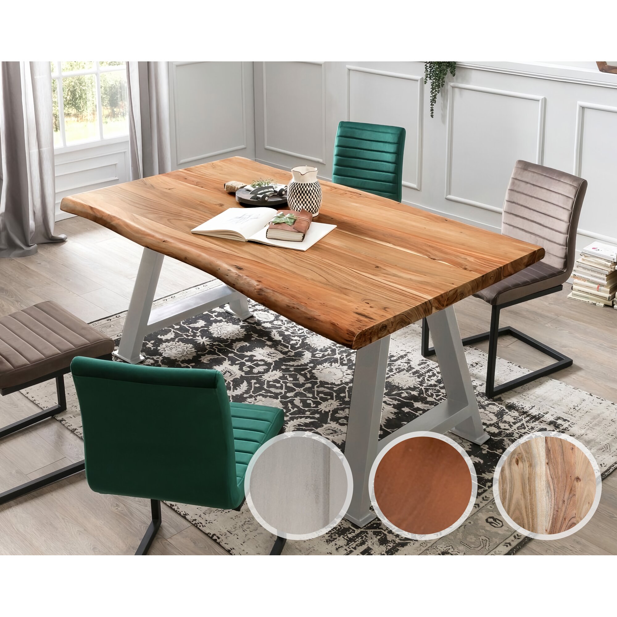 SIT Tops & Tables »Missouri« Akazie Baumkante 5,6 cm / 240x100 cm / Eisen antikbraun