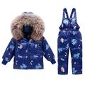 2 Piece Boys Winter Snowsuit, Kids Clothing Sets Girls Hooded Duck Down Jacket + Snow Bib Ski Pants Dinosaur Blue 2-3 Years