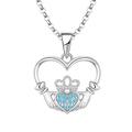 JO WISDOM Women Necklace,925 Sterling Silver Celtic Heart Claddagh Pendant Necklace with 3A Cubic Zirconia March Birthstone Aquamarine Color Irish Wedding Necklace