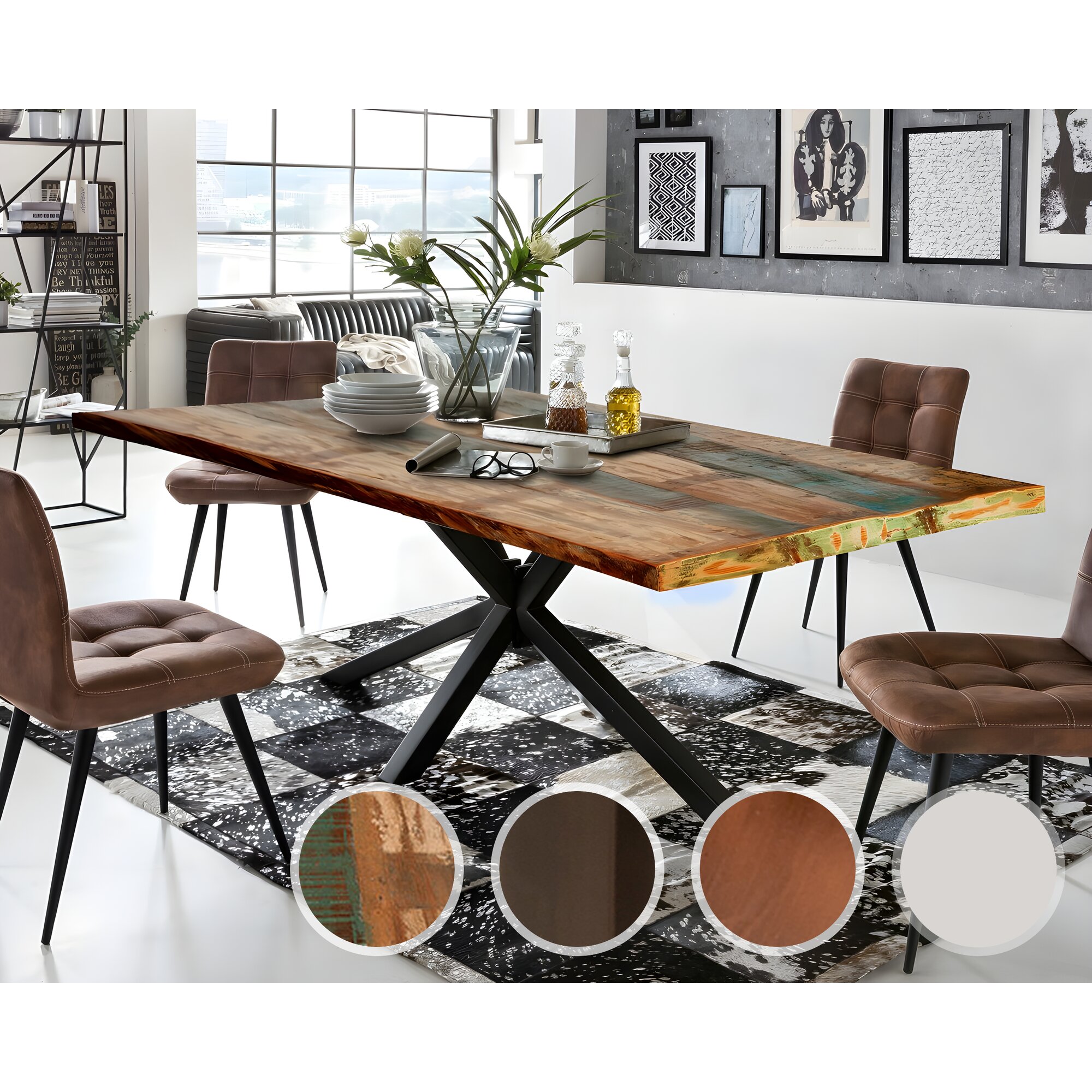 SIT Tops & Tables »Sydney« Esstisch Massivholz Retro 220x100 cm / Eisen antikbraun