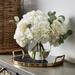 DarbyCreekTrading Large White Hydrangea & Eucalyptus Arrangement In Rounded Glass Vase Silk | 13 H x 15 W x 15 D in | Wayfair FAR1020-13