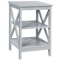 Costway 3-Tier Nightstand End Table with X Design Storage -Gray
