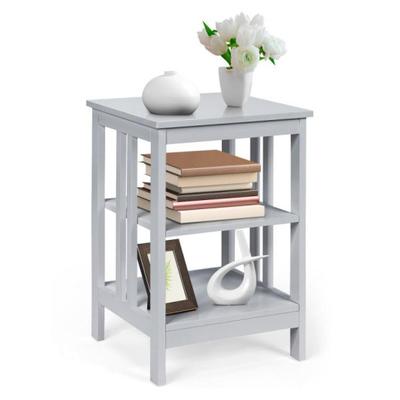 Costway 3-Tier Nightstand Sofa Side Table with Baffles and Round Corners-Gray