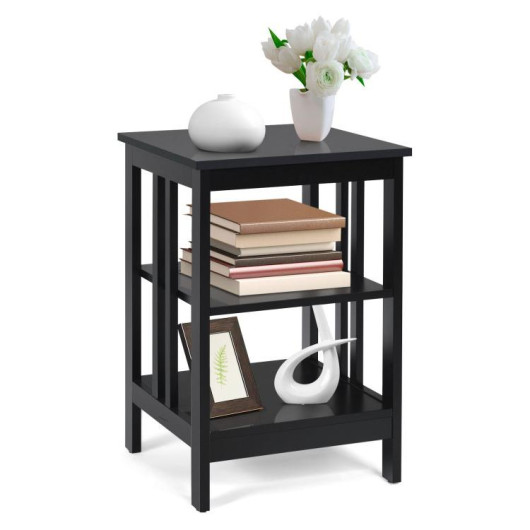 Costway 3-Tier Nightstand Sofa Side Table with Baffles and Round Corners-Black