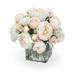 Distinctive Designs Cream White Hydrangea & Roses w/ Peonies In Glass Square Polysilk | 13 H x 15 W x 15 D in | Wayfair 17214