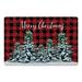 Red 1 x 18 x 27 in Kitchen Mat - The Holiday Aisle® Dotta Watercolor Pine Trees Merry Christmas Kitchen Mat s | 1 H x 18 W x 27 D in | Wayfair