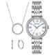 Bulova-Ladies' Crystal Stainless Steel Box Set with White Mother-of-Pearl Dial 3-Hand Quartz-Watch and Circle Crystal-Pendant-Necklace and Hoop Earrings, 30mm Style: 96X149, Stainless Steel, 96X149