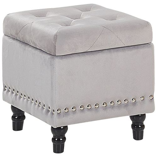 Hocker Grau Samt Silber Metall mit Stauraum quadratisch Flur Wohnzimmer Salon Schlafzimmer Deko Sitzhocker