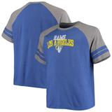 Men's Fanatics Branded Royal/Heathered Gray Los Angeles Rams Big & Tall Two-Stripe Tri-Blend Raglan T-Shirt