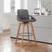 George Oliver Allyssa Swivel Counter or Bar Height Bar Stool w/ Arms & Footrest in Faux Leather & Wood Wood/Leather in Brown | Wayfair