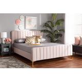 Baxton Studio Nami Modern Glam & Luxe Light Pink Velvet Fabric & Gold Finished King Size Platform Bed - Wholesale Interiors CF0374-Light-Pink-King