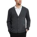 Kallspin Men's Cardigan Sweater Cashmere Wool Blend V Neck Cable Knit Buttons Cardigan with Pockets(Charcoal,Medium)