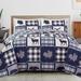 Millwood Pines Nature & Plaid Patchwork Microfiber Reversible Quilt Set w/ Shams Polyester/Polyfill/Microfiber in Gray/Blue/Navy | Wayfair