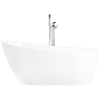 Badewanne Weiß Acryl 170 x 78 cm Oval Freistehend mit Überlauf Modern Badezimmer Ausstattung