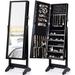Costway Jewelry Cabinet Stand Mirror Armoire with Large Storage Box-Black
