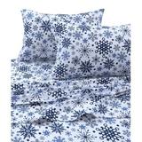The Holiday Aisle® Keiron Snowflakes 170-GSM Printed Flannel Extra Deep Pocket Sheet Set 100% Cotton | 106 H x 112 W in | Wayfair THLY1626 44156785