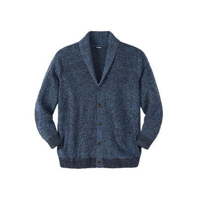 Men's Big & Tall Shaker Knit Shawl-Collar Cardigan Sweater by KingSize in Navy Marl (Size 8XL)