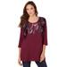 Plus Size Women's Feather Sequin Tunic by Roaman's in Rich Burgundy (Size 38/40) Beaded Sequin Shirt