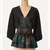 Anthropologie Tops | Anthropologie Maple Wrap Silk Top | Color: Black/Green | Size: 4