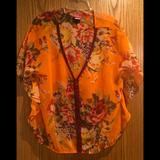 Free People Tops | Free People Floral Boho Blouse With Beading Detail | Color: Orange/Red | Size: M