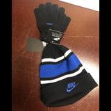 Nike Accessories | Kids Nike Beanie With Matching Gloves Set Black | Color: Black/Blue | Size: Osb
