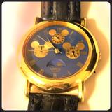 Disney Accessories | Disney Sun/Moon Phase Unisex Chronograph Watch | Color: Blue/Gold | Size: Os