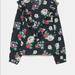 Zara Tops | Floral Print Blouse With Ruffle | Color: Black | Size: S