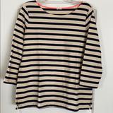 J. Crew Tops | Jcrew Navy And Tan Striped Scoopneck Large | Color: Blue/Cream | Size: L