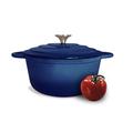 Cast Iron Pot with Lid Non-Stick Enamelled Casserole Dish - Oven Safe Heavy Duty Dutch Oven – 24cm Round – Blue 3.7L