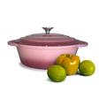 Cast Iron Pot with Lid Non-Stick Enamelled Casserole Dish - Oven Safe Heavy Duty Dutch Oven – 28cm Oval – Pink 3.5L