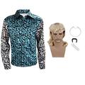 Joe Exotic Tiger King Shirt Costume, Halloween Blue Yellow Button-Down Cosplay Tops Hat Wig Men Full Set