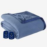 Micro Flannel® Reverse to Ultra Velvet® Electric Blanket by Shavel Home Products in Indigo (Size KING)