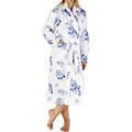 Slenderella Ladies 46" / 116cm White Floral Soft Fleece Tie Belt Robe Dressing Gown With Patch Pockets Medium 12 14